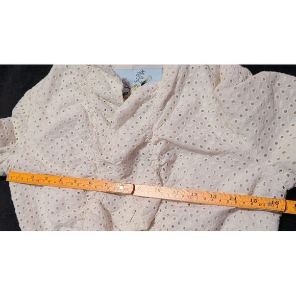 Tabitha Anthropologie Ivory Eyelet Ruffle Jacket Size 2 Cotton Lined‎ Blazer - Picture 4 of 6